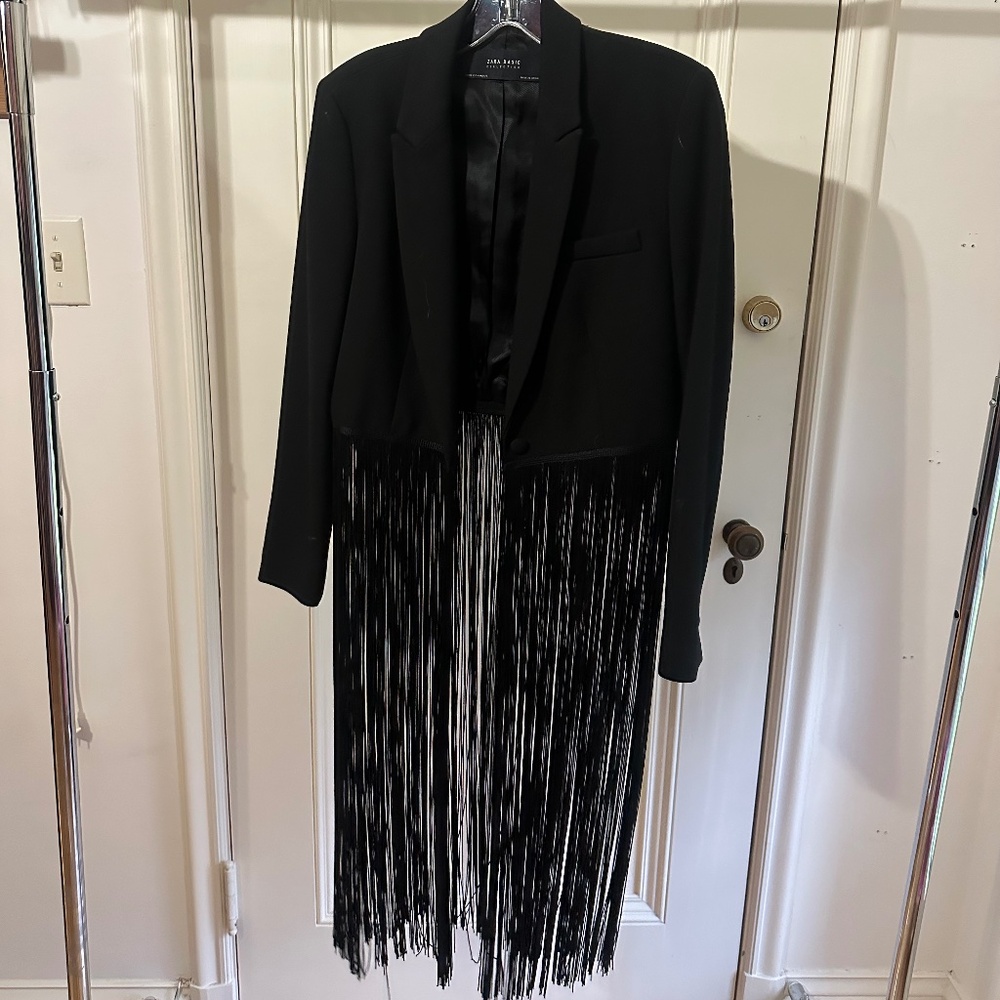 Zara Basic Black Fringed Blazer